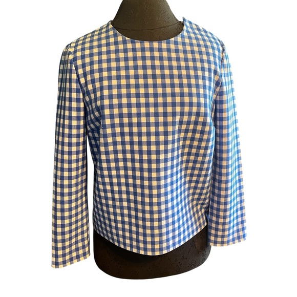 Diane Von Furstenberg Blue White Gingham Check Long Sleeve Top Size 8 EUC - Picture 10 of 11